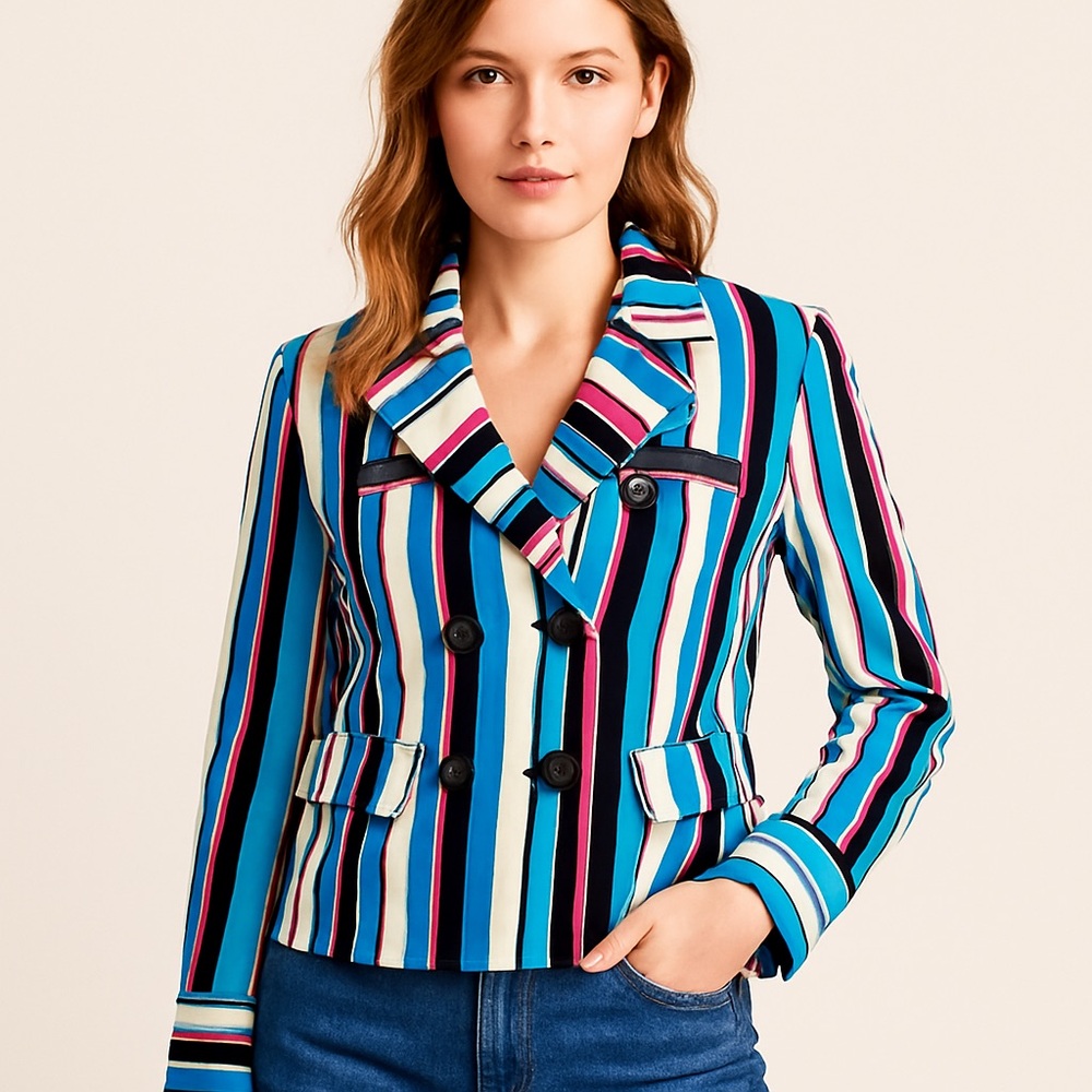 Vintage Style Jones NewYork Striped Blazer 8 Bold Statement Jacket Gallery Event